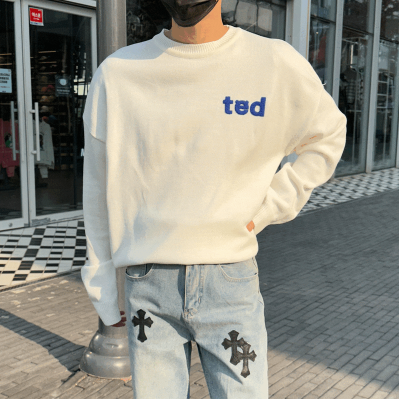 테드 도톰한 남자 남성 오버 루즈핏 라운드니트 - 4color